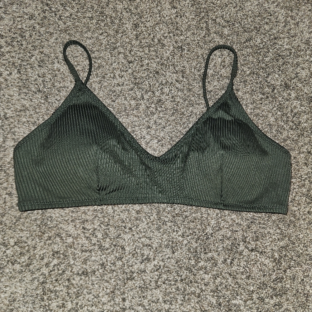H&M Dark Green Ribbed Bikini Top